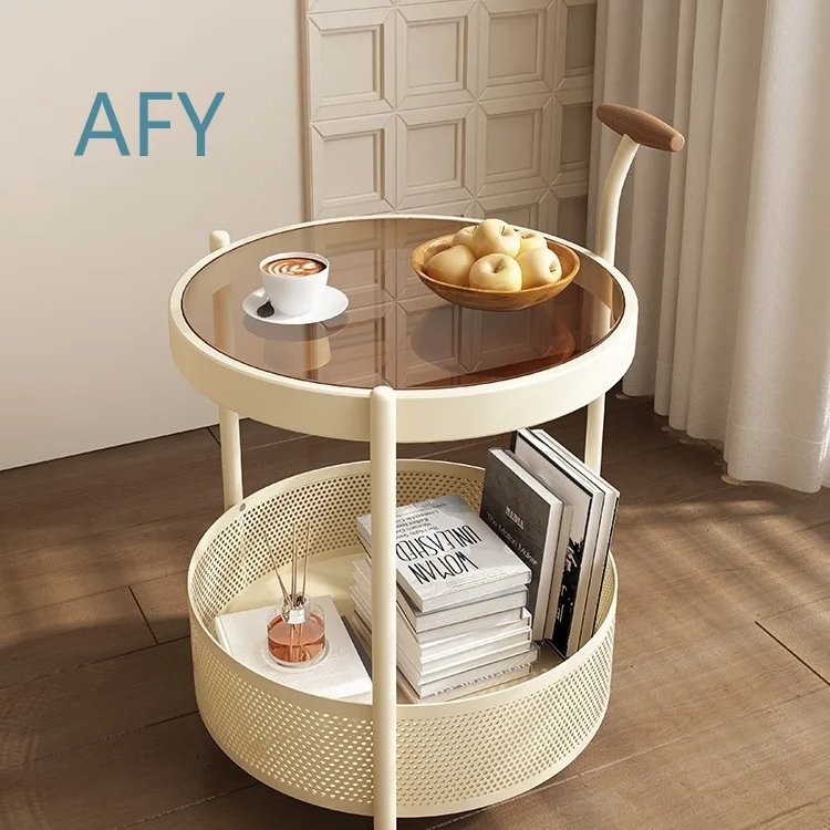 Vintage Mobile Side Table for Sofa Bed Balcony Small Tea Table Nightstand Accent Cabinet Rolling Cart for Home Office Decor