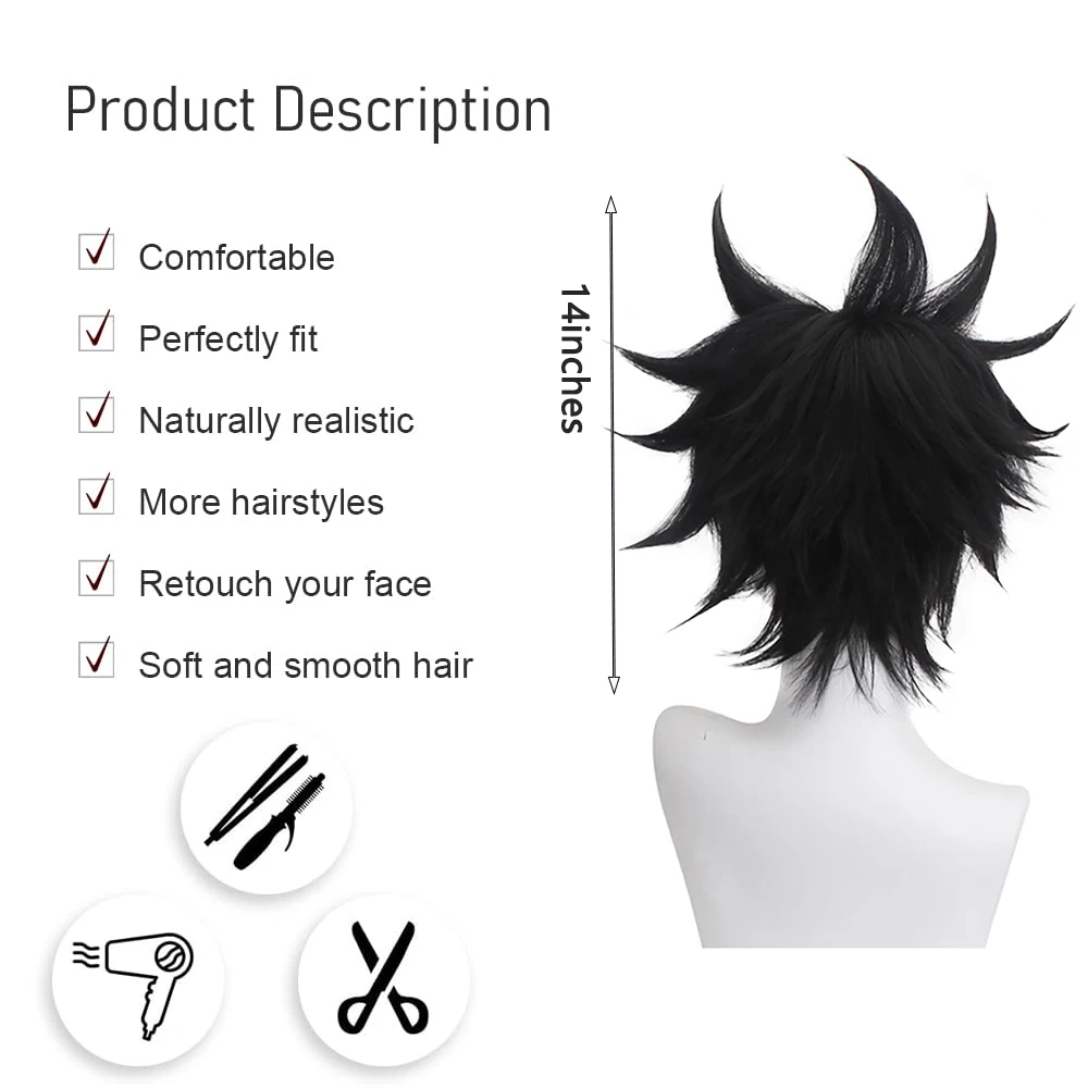 High-Quality Anime Jujutsu Kaisen Fushiguro Megumi Cosplay Synthetic Hair Black Short Hair Fluffy Natural Halloween Daily Wig