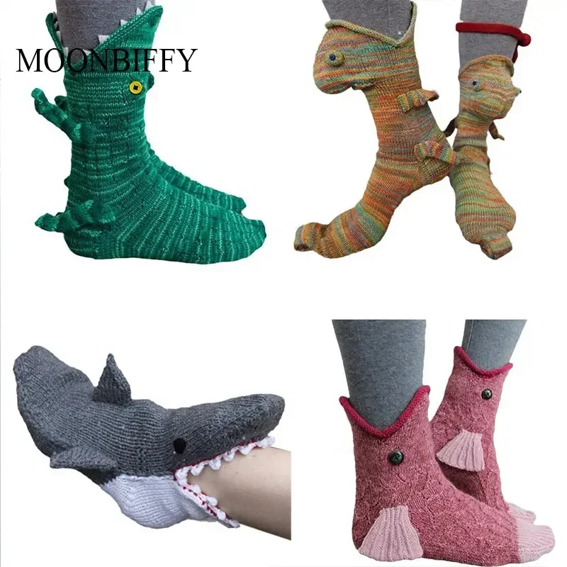 Christmas Socks Unisex Winter Warm Floor Sock Shark Fish Chameleon Crocodile Knitted Socks Cute Novelty New Men Women Xmas Gift