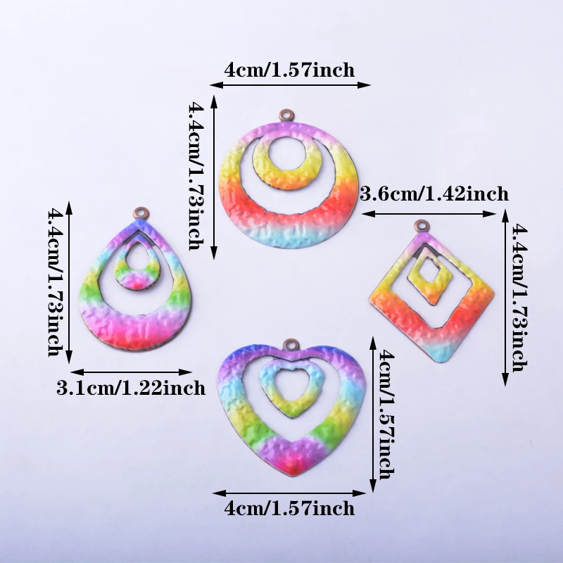 8 Stück/Set Sommer-Stil Eisen Regenbogenfarben Geometrie Herz Runde Anhänger Schmuckzubehör Bemalte Ohranhänger Damen DIY Accessoires – Detail 4