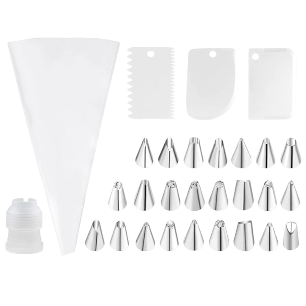 Premium Icing Bag Set of 28 Pieces with a Spacious 35 cm Cotton Piping Bag and Quality Stainless Steel Nozzles