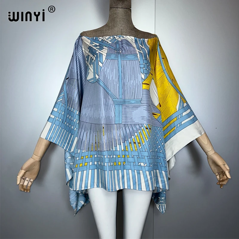 

WINYI Boho Print Bohemian summer Batwing Sleeve top for women beach cover up beach outfits woman holiday clothes