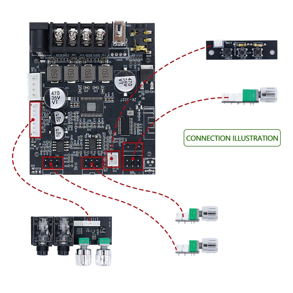 ZK-502T Scheda amplificatore Bluetooth 50W+50W 2.0 canali TPA3116D2 con ingresso doppio microfono Controllo eco/volume