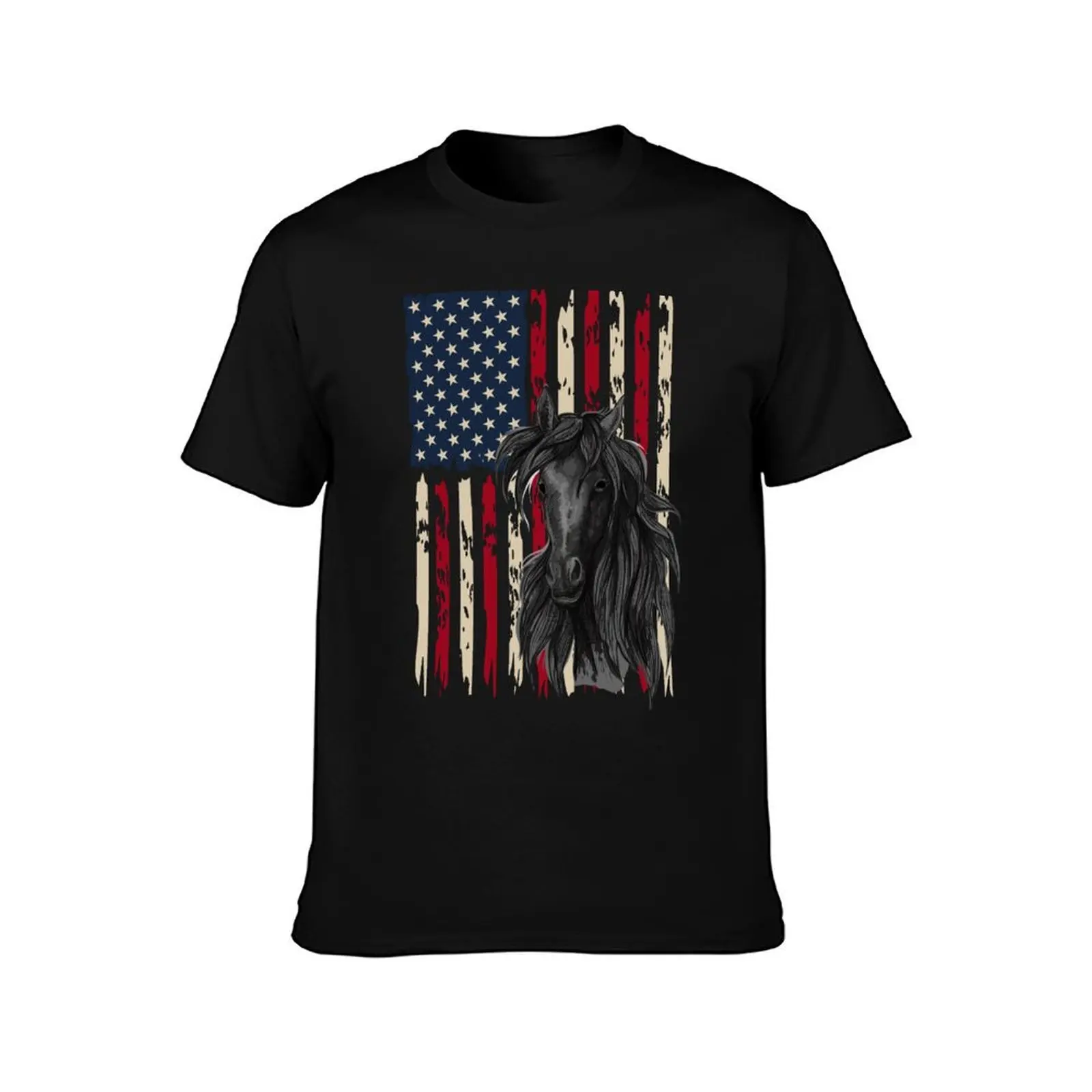 愛国的な馬 アメリカ国旗 - 馬 ヴィンテージ Tシャツ Tシャツ コットン 100% Tシャツ