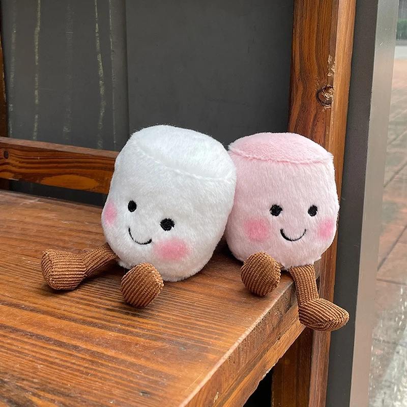 Cute Two-color Marshmallow Plush Toy Keychain Cartoon Soft Stuffed Doll Pendant Car Key Ring Backpack Bag Decor Kid Gift