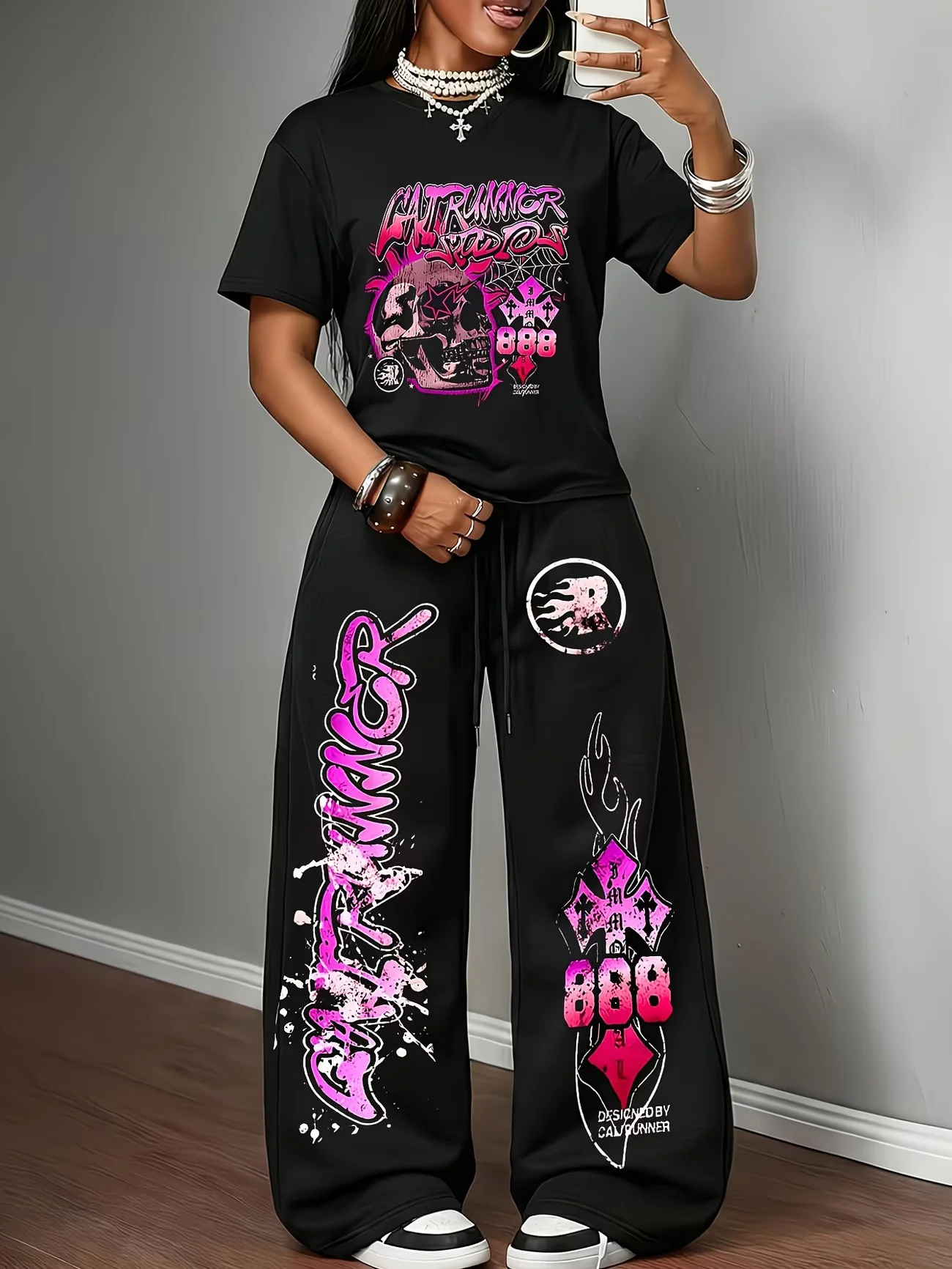 Nouveau pantalon unisexe 2026 imprimé graffiti crâne rose pour la course, l'exercice, le sport et les loisirs, respirant