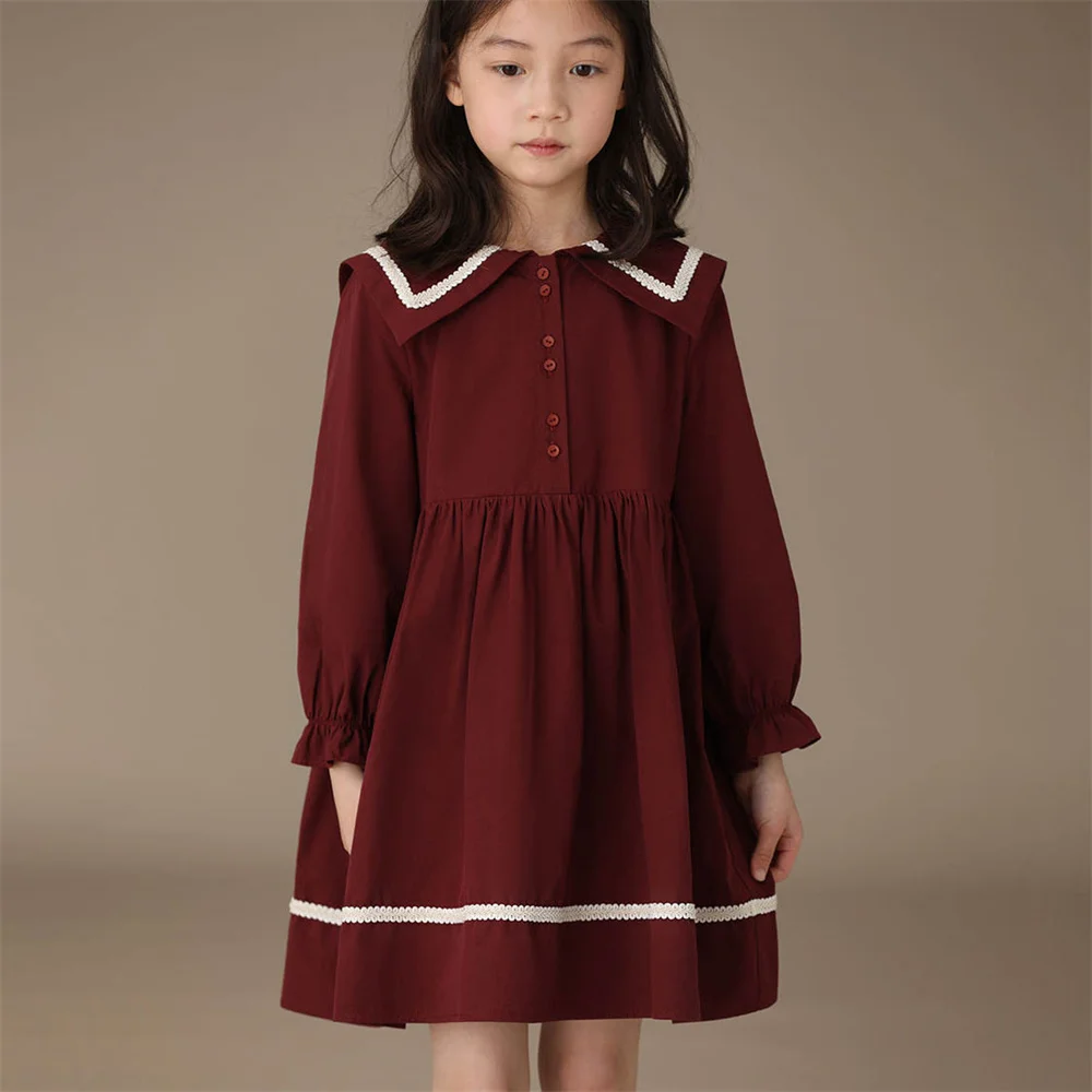 

2023 Spring Autumn New Girls Dresses Baby Striped with Sailor Collar Long Sleeves Princess Dress for Girl Kids Clothes Vestidos