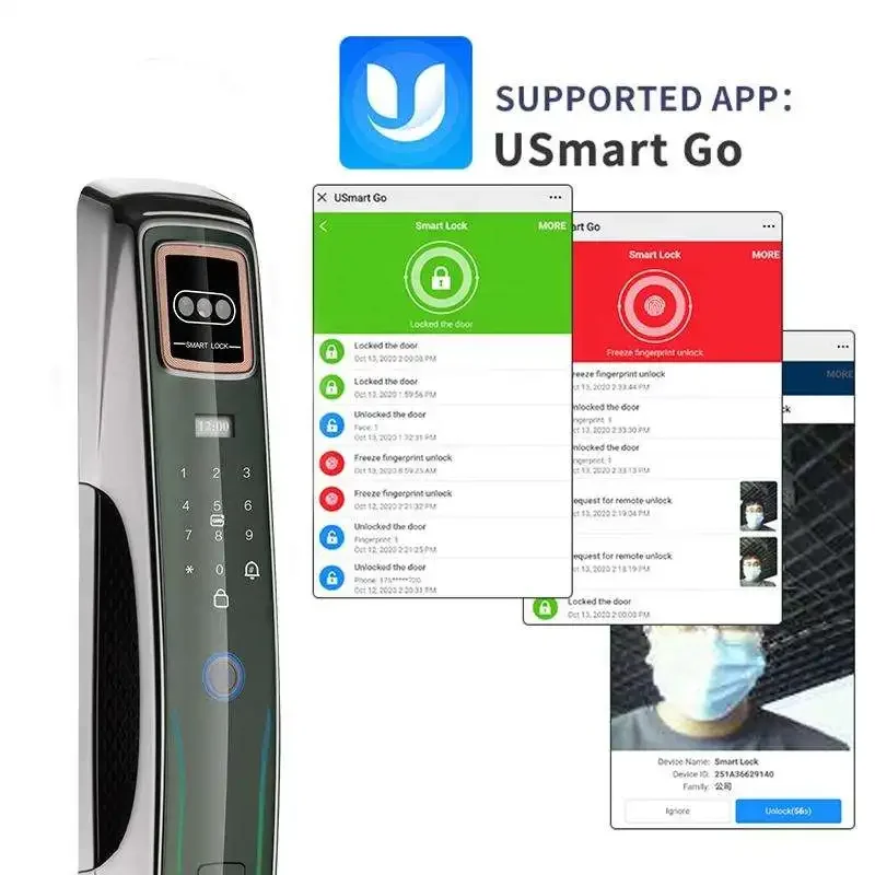 003 Glomarket Automatic Safety Intelligent Fingerprint Key Digital Smart Lock Wifi Usmart Go Face Recognition Smart Lock