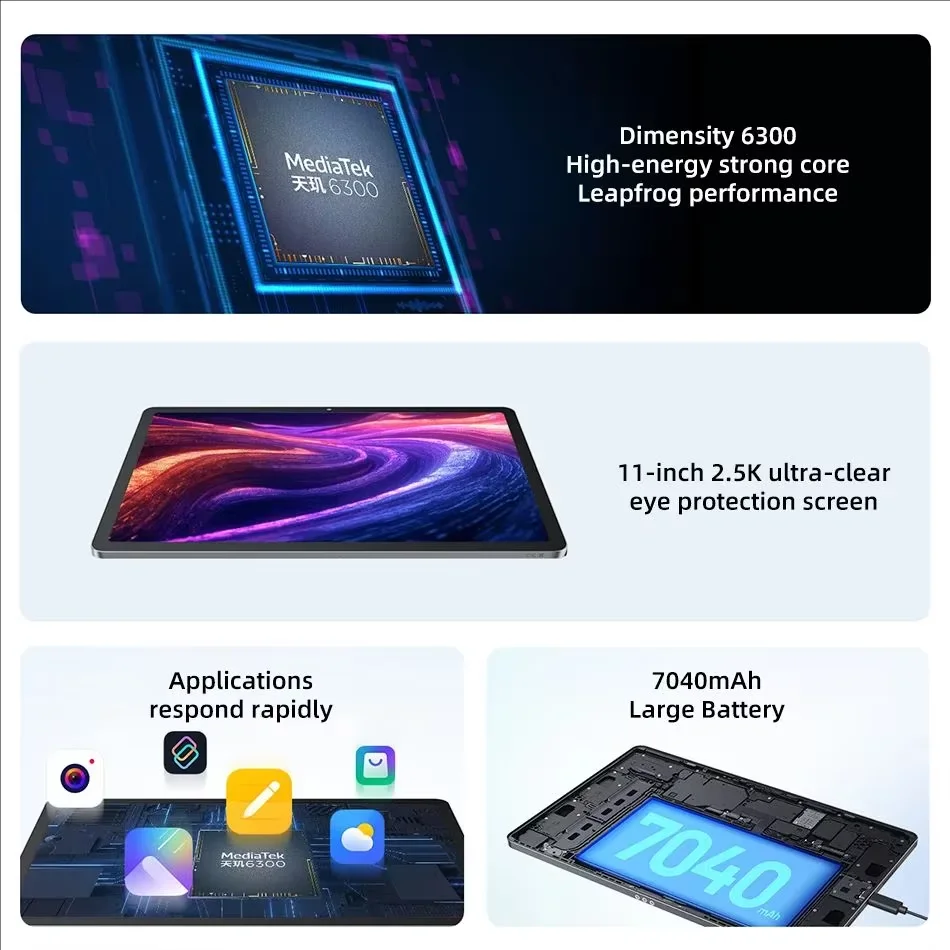 Lenovo Xiaoxin Pad 11 2025 Tab 128GB 256GB أبعاد ROM العالمية 6300 11 "2.5K شاشة 7040mAh WIFI Android Pad Google Play Tablet