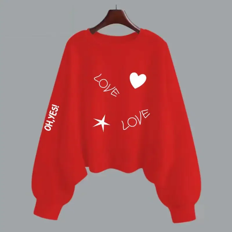 2025 neue Frühjahr und Herbst Mode Trend Einfache Rundhals Druck Casual Lose Faden Langarm Student Übergroßen Pullover ZT360