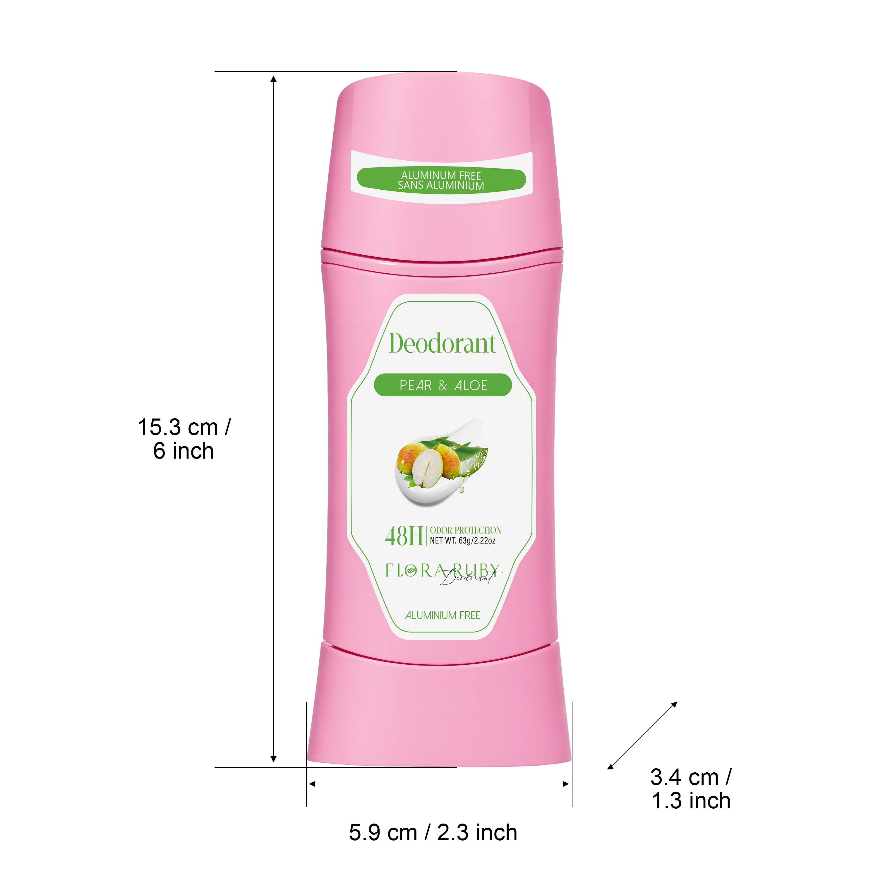 عصا مزيل العرق من الكمثرى والصبار الخالية من الألومنيوم (63 جم) - حماية من الروائح طوال اليوم لمدة 48 ساعة، رائحة حصرية للسيدات، تركيبة لطيفة للبشرة