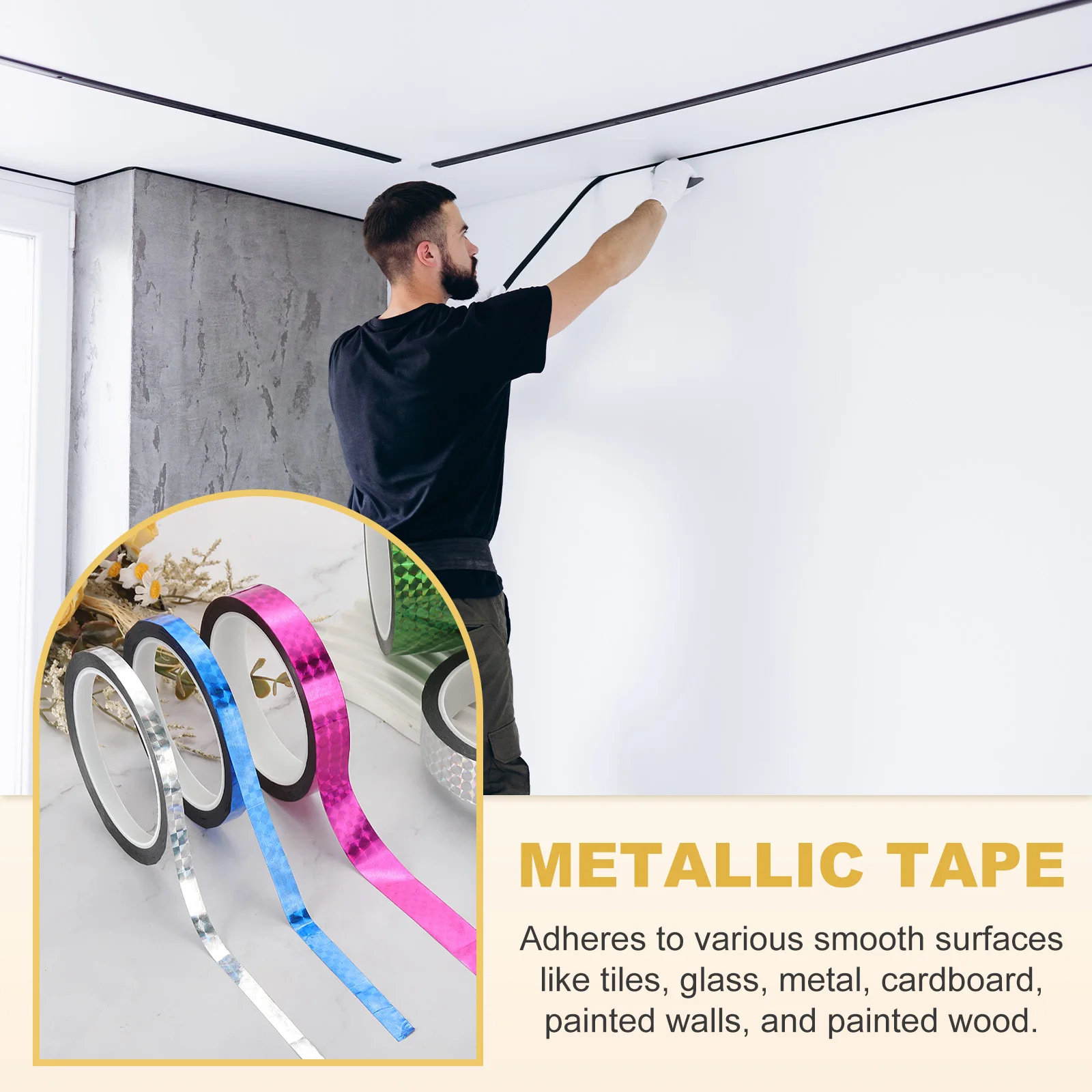 uxcell 3 Pcs Decor Adhesive Mirror Tape Metalized Polyester Film Tape Metallic for Detailing Accent Walls Graphic Arts Boat