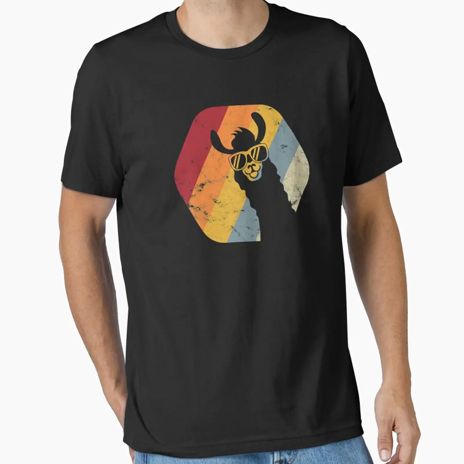 Retro Llama Essential T Shirt vintage Washed Stretched Breathable graphic Unisex Soft streetwear Versatile Slightly Stylish