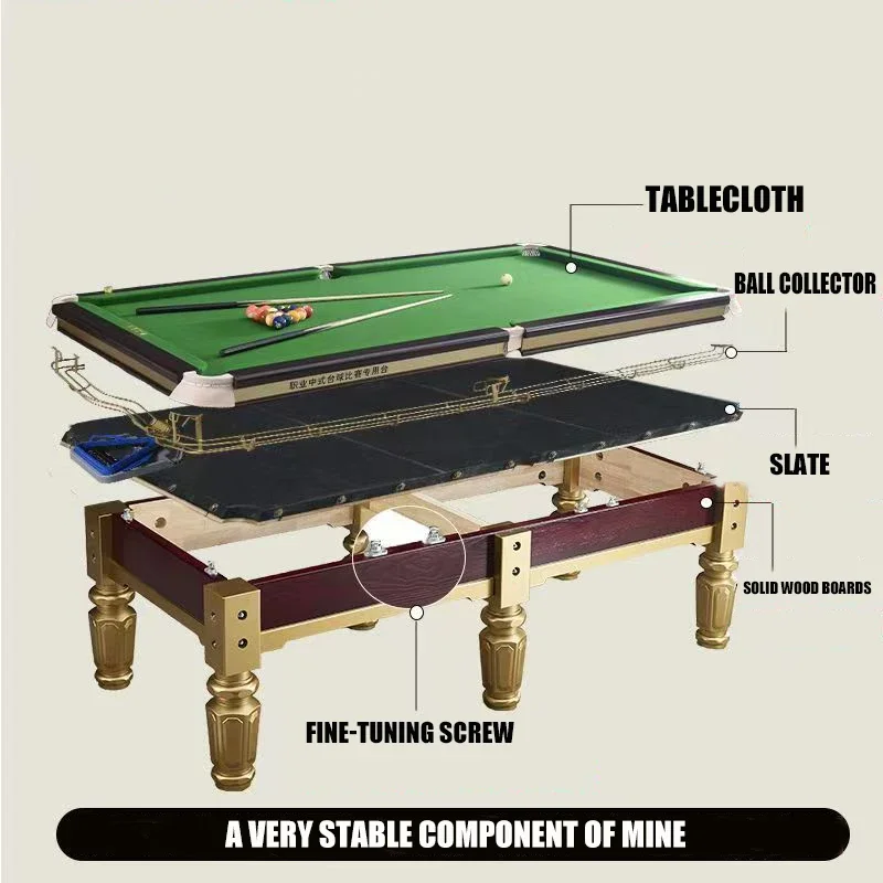 High Performance 9ft Solid Wood Frame Chinese Snooker Billiard Table Leather Eight-Ball Competition High Quality Marble Surface
