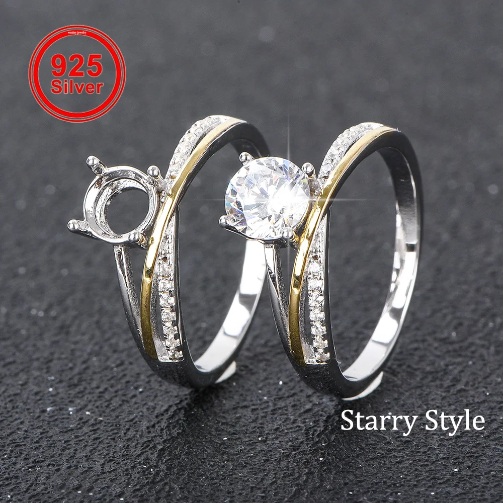 S925 Sterling Silver Starry Ring Base, Adjustable Blank Setting for 6-6.5mm Stones, DIY Women’s Jewelry Making Supplies
