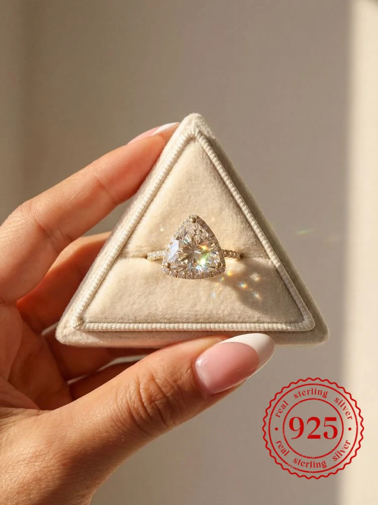 

925 Sterling Silver Gorgeous Classic Triangle Zircon Ring For Women Anniversary Wedding Luxury Fashion High Quality Fine Jewelry
