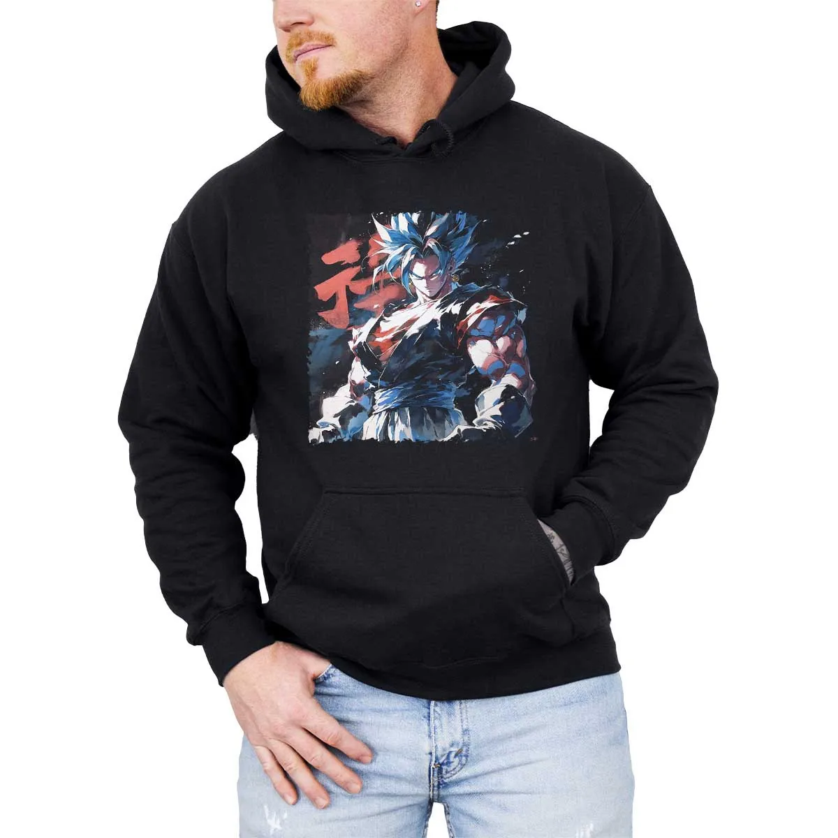 سترة بغطاء للرأس من Dragon Ball Goku Super Saiyan باللون الأزرق القتالي، طباعة نصية يابانية للجنسين، ملابس خروج للبالغين والأطفال