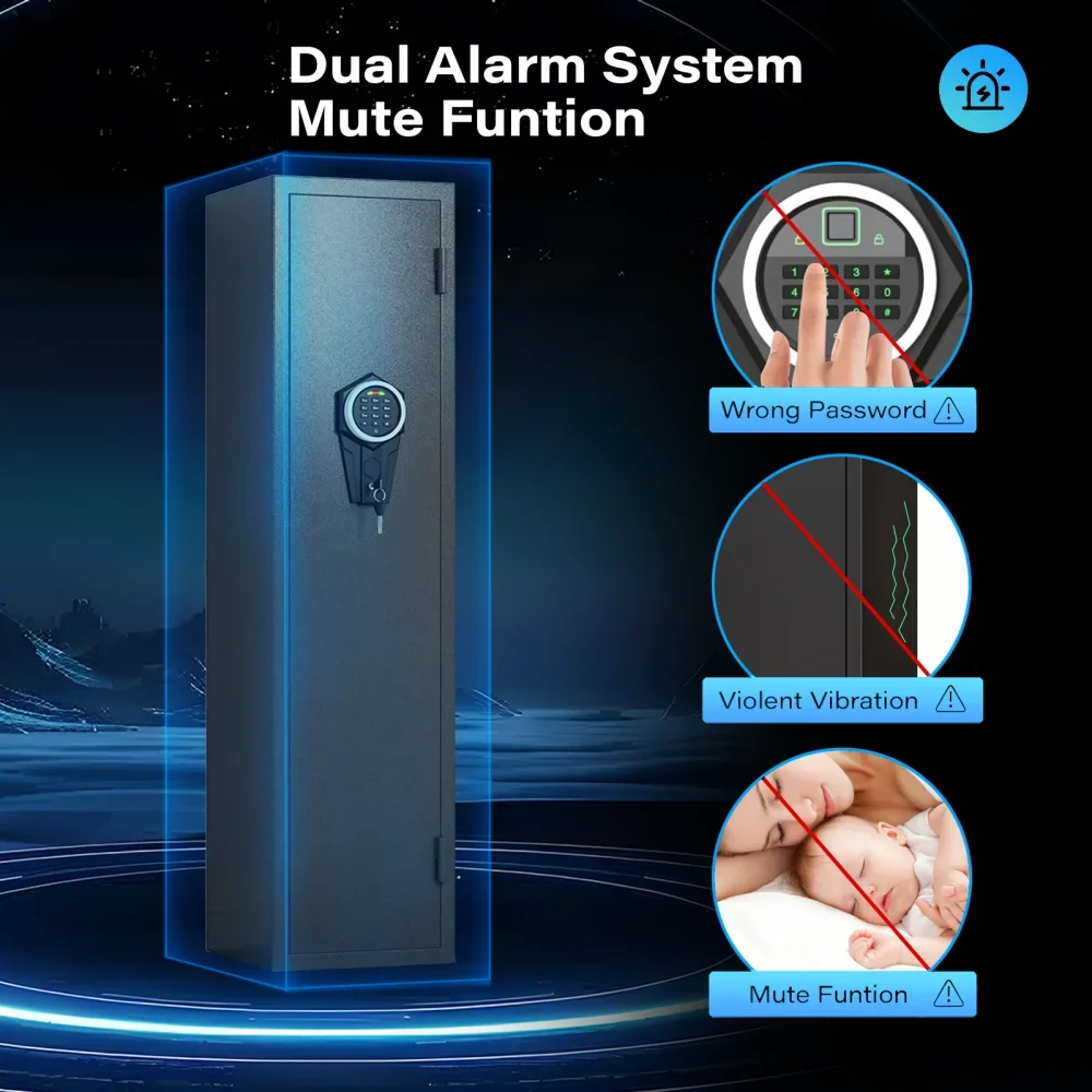 "High-Security Steel Rifle Cabinet - 3-4 Gun Capacity Electronic Lock Solid Bolts Dual Alarms LED Lighting Silent Operation"