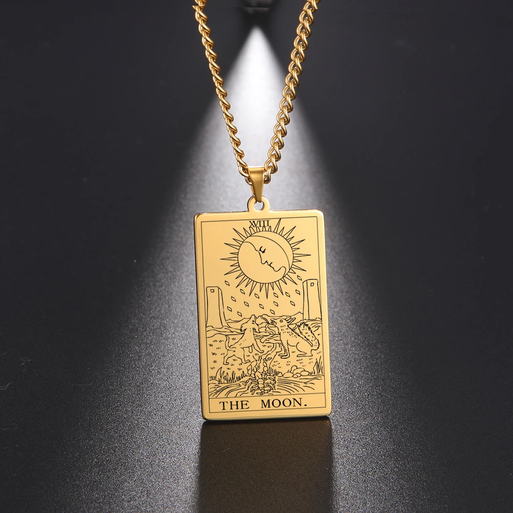 Dawapara Vintage Tarot Card Necklace The Major Arcana Pagan Astrology Talisman Pendants Necklace Stainless Steel Jewelry