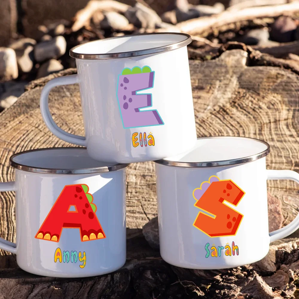 Personalized Enamel Coffee Mug for Kids, Cute Dinosaur, Children Name, Birthday Party Favors, Camping, Custom