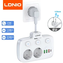 LDNIO Power Strip Adapter for Europlug 4 USB Output Electrical Socket With Extension Cable Surge Protector Home Plug SE2435