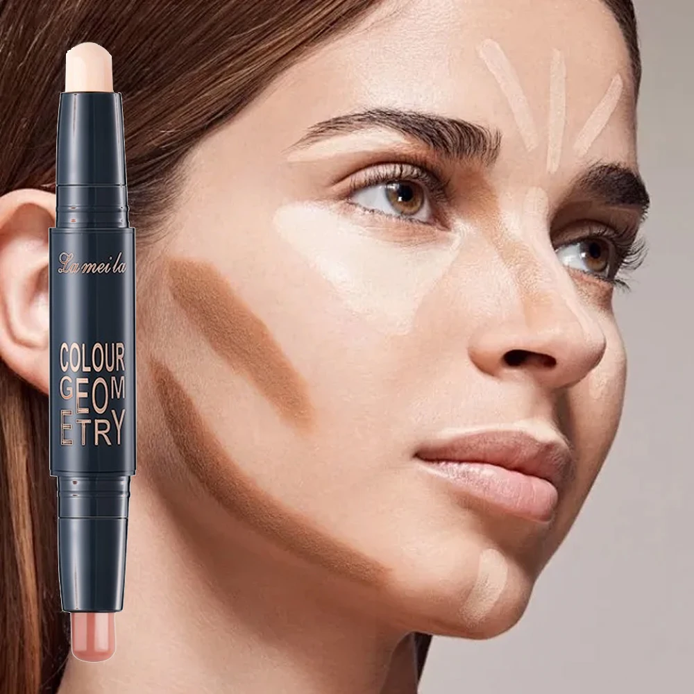 عصا كفاف مزدوجة الأطراف، تحديد، إخفاء، تسليط الضوء على، تفتيح، مكياج مقاوم للماء وطويل الأمد