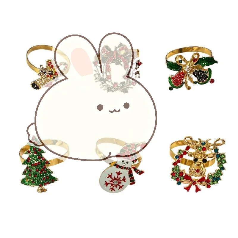 Christmas Wreath Napkin Ring Holders 1Pc Farmhouse Style for Restaurant Banquet Holiday Dinner Table Decor