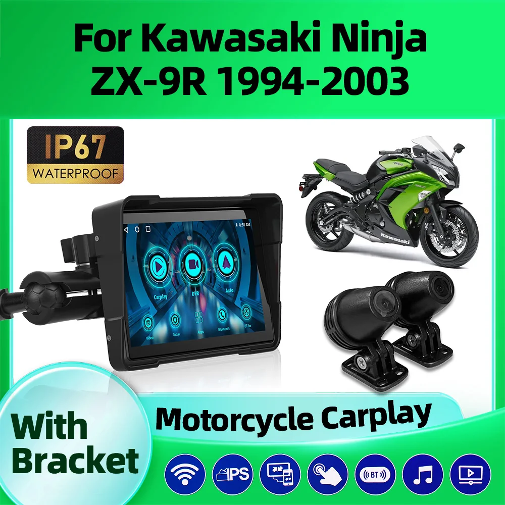 

5Inch Motorcycle Carplay Android Auto GPS Navigation Dual BT Cameras IP67 For Kawasaki Ninja ZX-9R 1994-1999 2000 2001 2002 2003