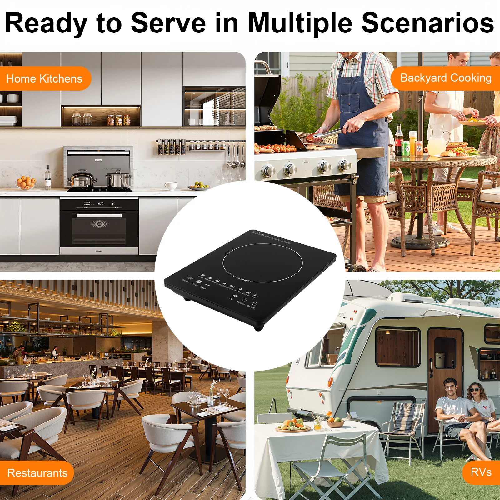 Portable Induction Burner, 750W Electric Induction Countertop Burner with Touch Panel, 8Cooking Preset Programs, Temp Adjustable for Home RV Dorm