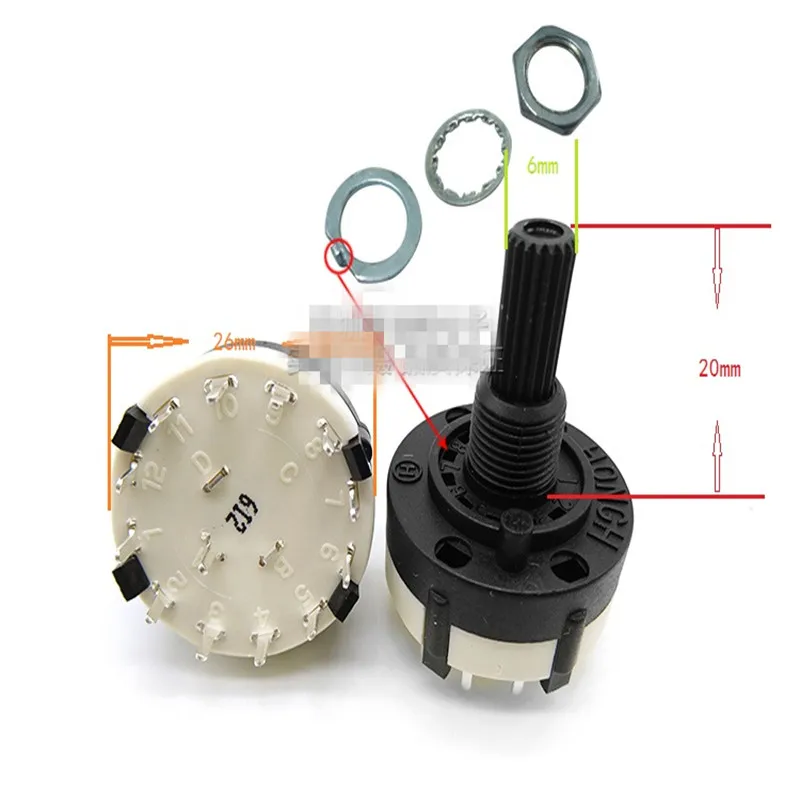 RS26 1 Pole Position 12 Selectable Band Rotary Channel Selector Switch Single Deck Rotary Switch Band Selector