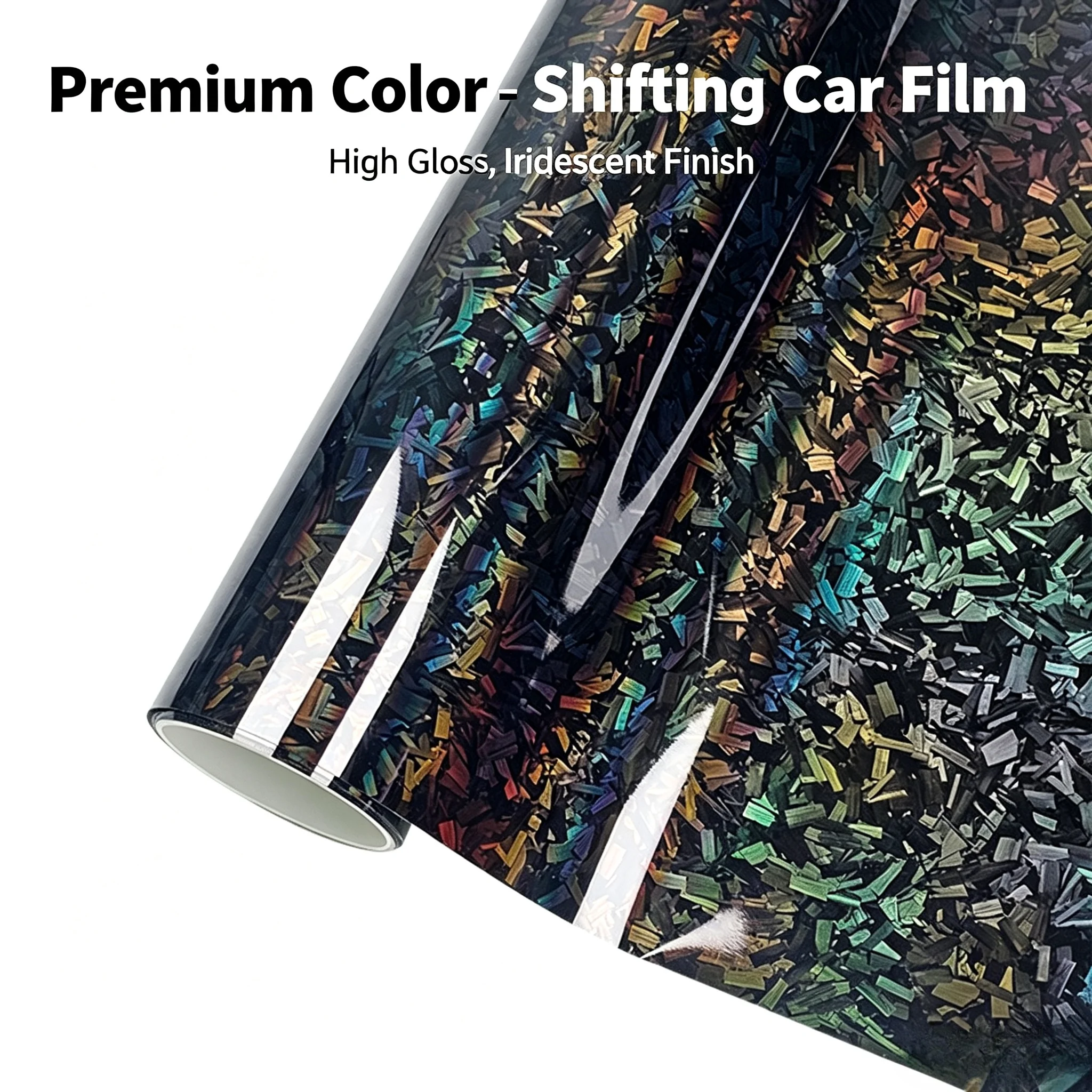 High-quality Rainbow Laser Flower Carbon Black Blue Silver Red Purple Powder Stickers on Car Vinyl Wrap Automotive Sticker Fiber