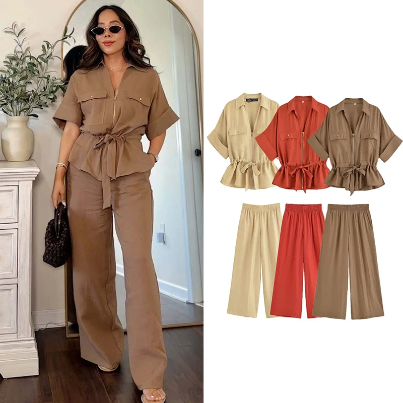 Summer New Sets Women's 2025 New Suits Chic Loose Elegant Elastic Waist Pants Sets Street Fashion Elegant Holiday Women 2-piece