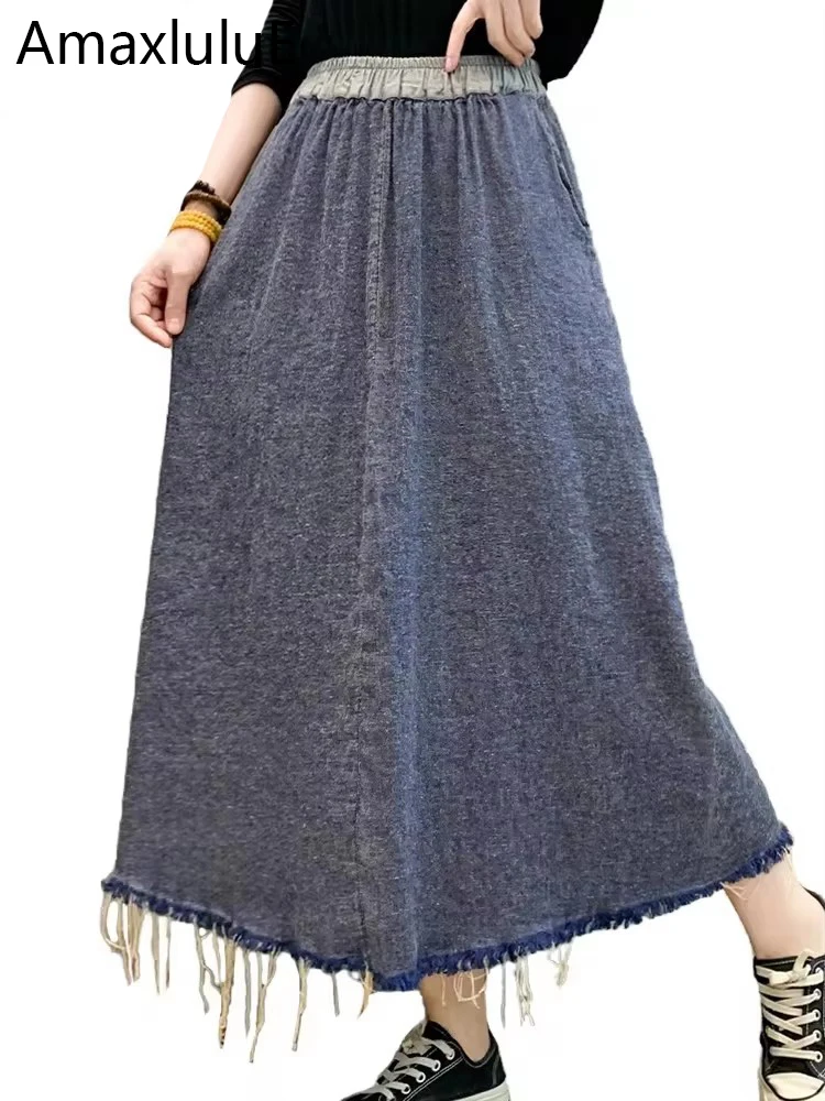 

Amax luluE Autumn Luxury Clothes Women Fashion Loose Vintage A-Line Skirts Ladies Korean Casual Classic Elastic Waist Streetwear