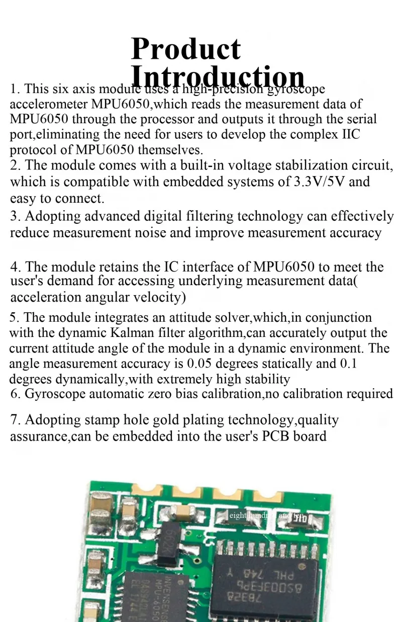 MPU6050-Modul, Beschleunigungsmesser, elektronischer Gyroskop-Winkelsensor, serieller Anschluss, 6-Achsen-Kalman-Filter – Detail 2