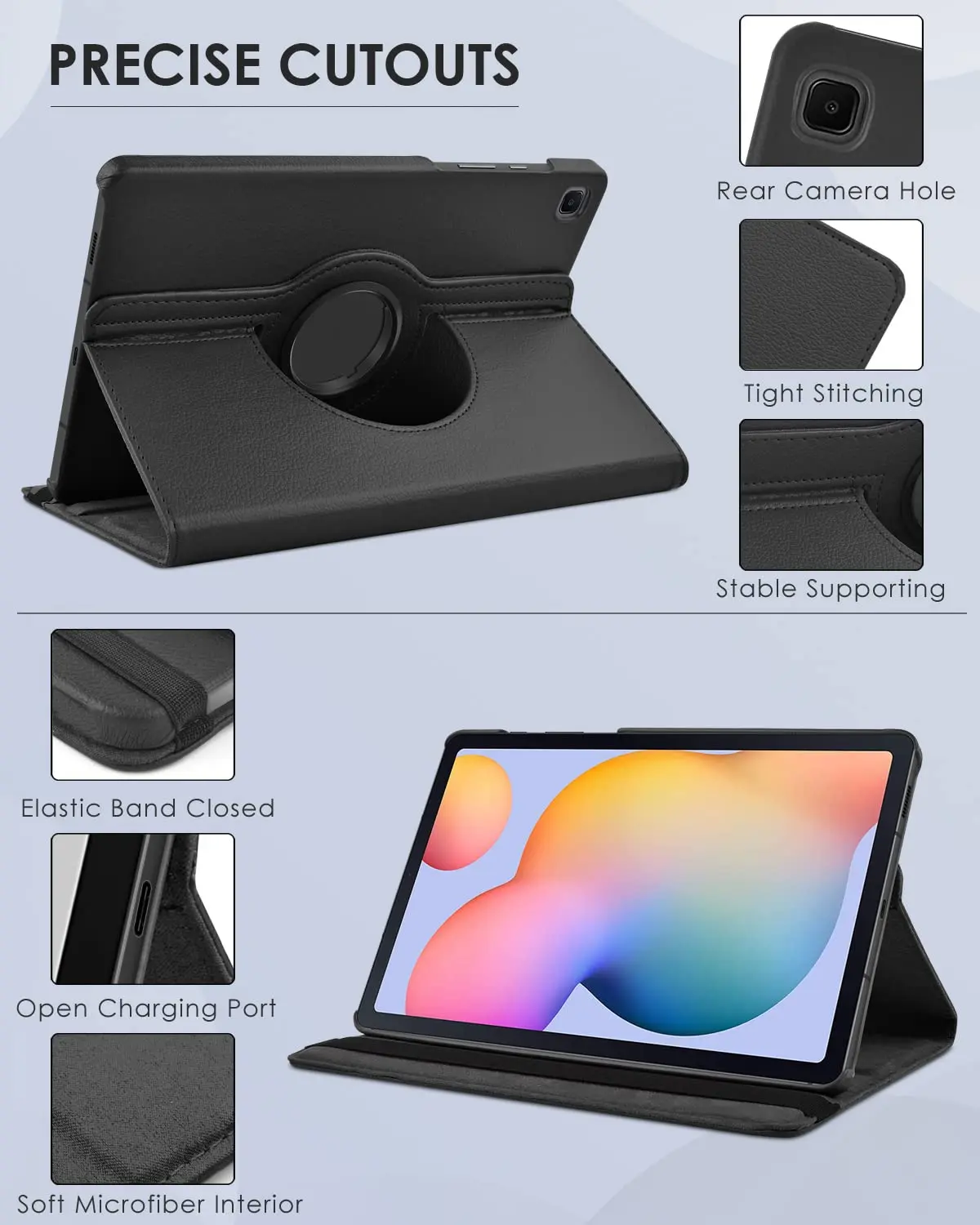 Case for Samsung Galaxy Tab S6 Lite 10.4" 2022/2020 P610/P615 PU Leather Protective Sleep/Wake Function 360 Rotating Stand Cover