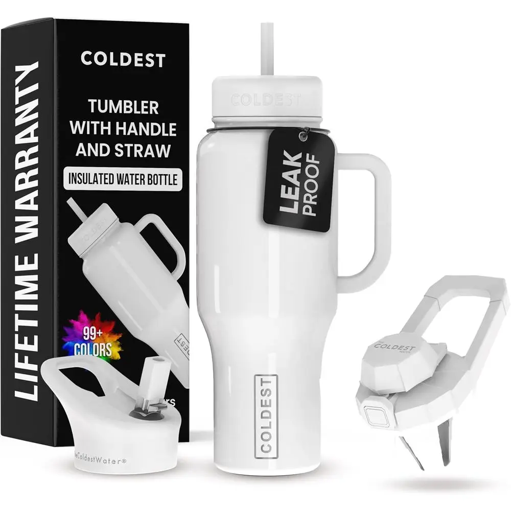 

Герметичный изолированный стакан из нержавеющей стали с ручкой и соломинкой — емкость 36 унций, 100% защита от проливания, 3 крышки в комплекте