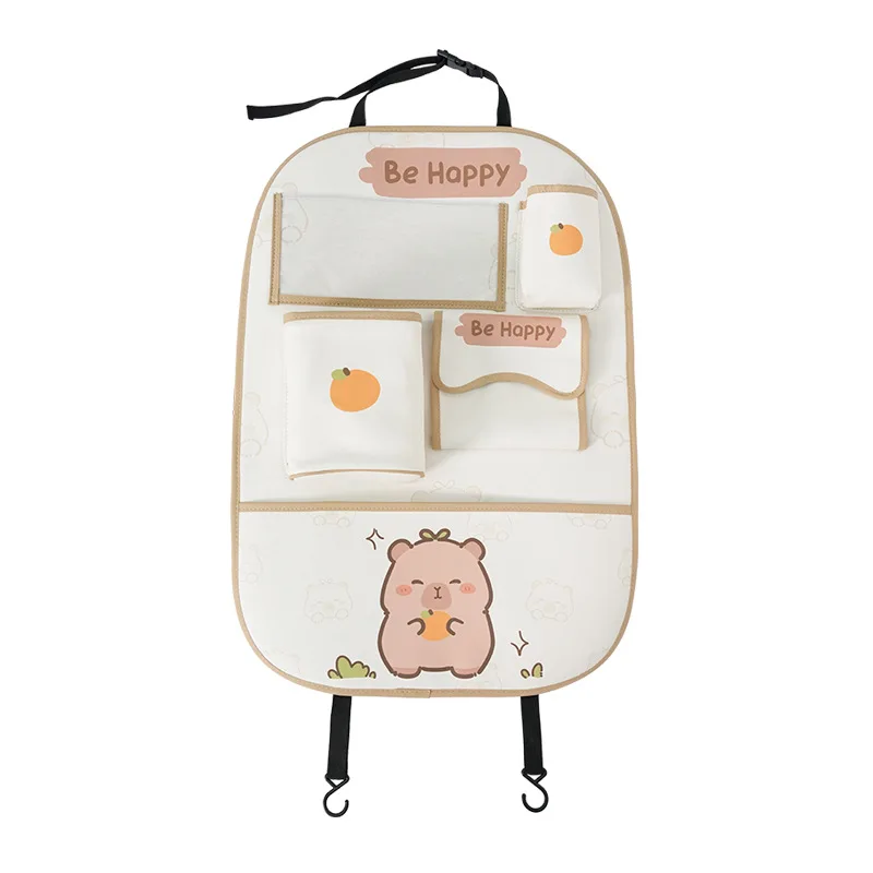 Car seat back storage bag, cute cartoon style, creative and multi-functional, interior anti-kick pad