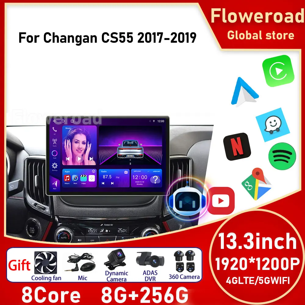 Android For Changan CS55 2017 - 2019 Car Radio Multimedia Player HD Touchscreen GPS Navigation System with support Carplay DVR