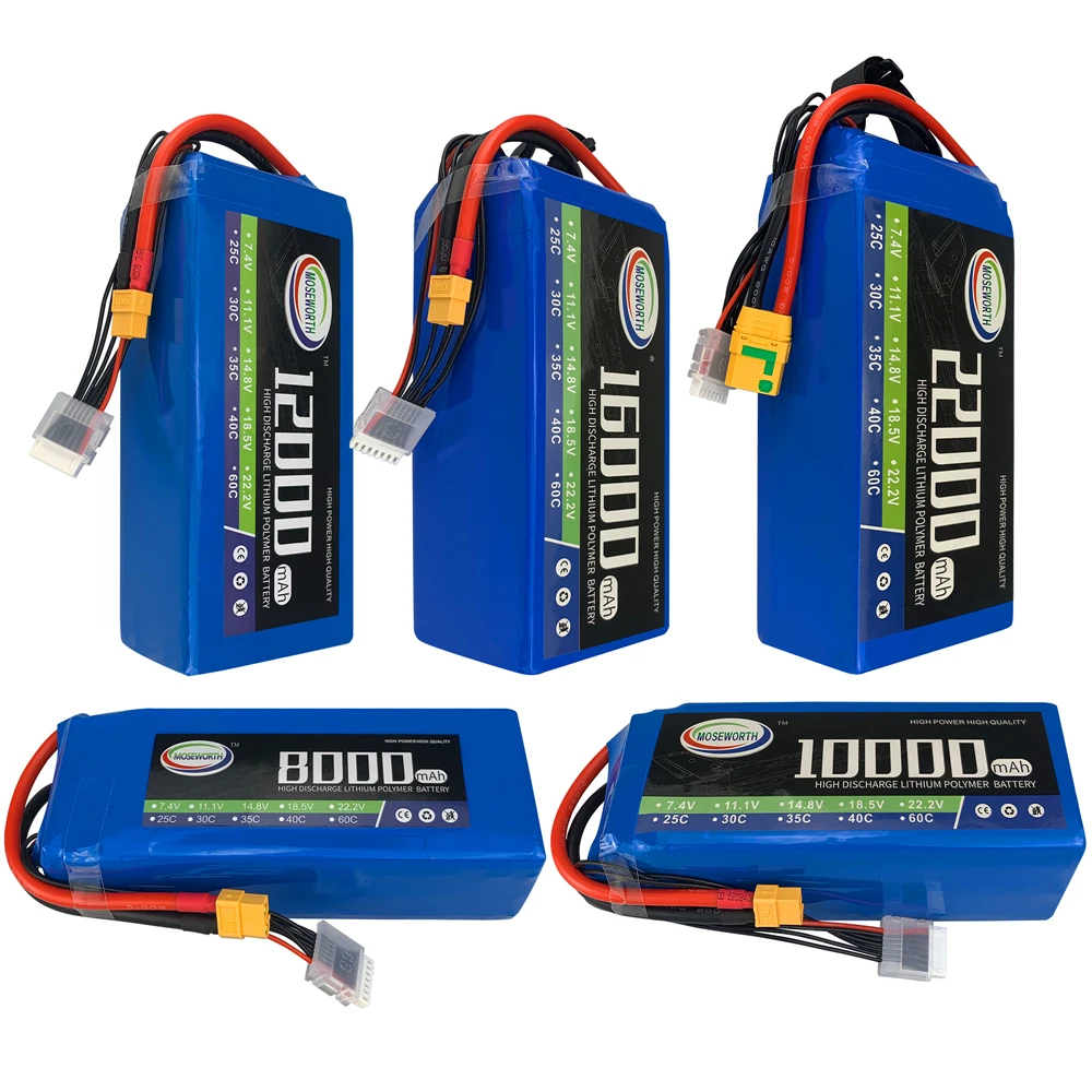 Moseworth 7.4V 11.1V 14.8V 18.5V 22.2V 10000 12000 16000 22000mAh 25C 35C RC LiPo Battery For RC Truck Airplane Drone Helicopter