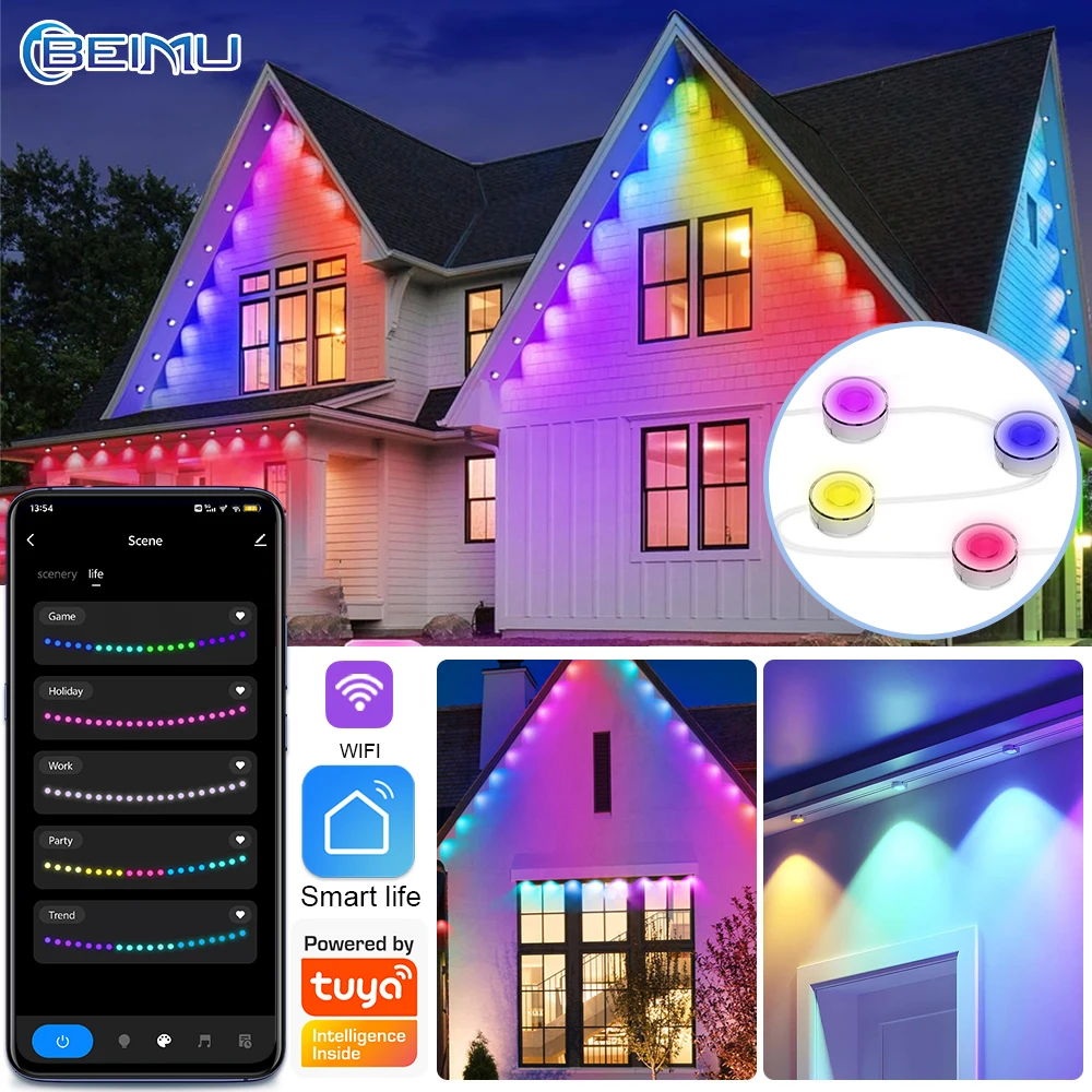 

BEIMU 100FT Permanent Outdoor Eaves Light Waterproof RGBIC String Lights Christmas Decorations 2024 Hallowen Holiday Party Light