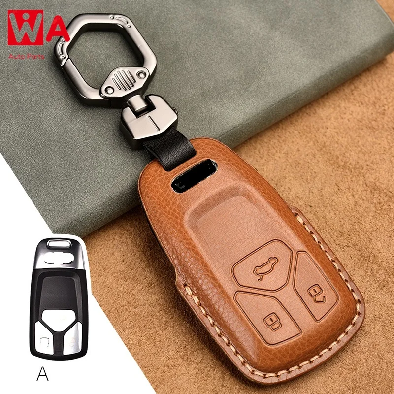 

1Pcs Genuine Leather Car Remote Key Cover Case For Audi A4 Allroad B9 Q5 Q7 TT TTS 4M 8S 2016 2017 2018