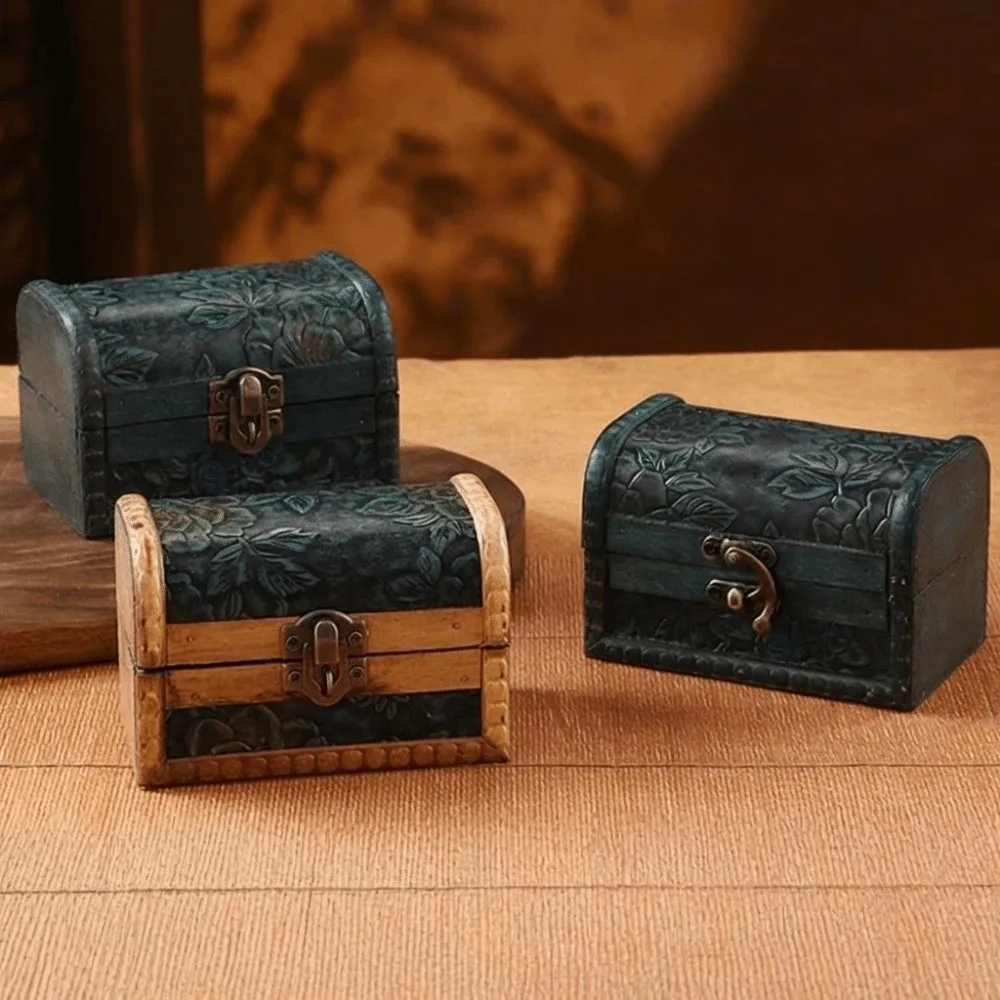

Creative Flower Treasure Chest Vintage Decorative Storage Box Metal Lock Wooden Jewelry Box Room Props