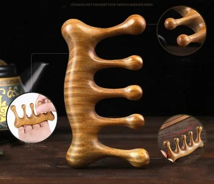 Massage comb multi-function meridian comb natural green sandalwood comb head face massage whole material thickened wide teeth