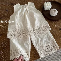 Conjunto de Ropa para Niñas pequeñas de 2 a 7 años, chaleco sin mangas de algodón bordado y pantalones cortos, traje de verano, novedad de 2024