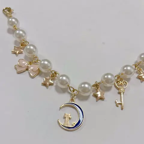 Anime japonais mignon Luna chat sur la lune clé baguette Bracelet à breloques marin lune étoile Bracelet pour femmes filles Cosplay bijoux