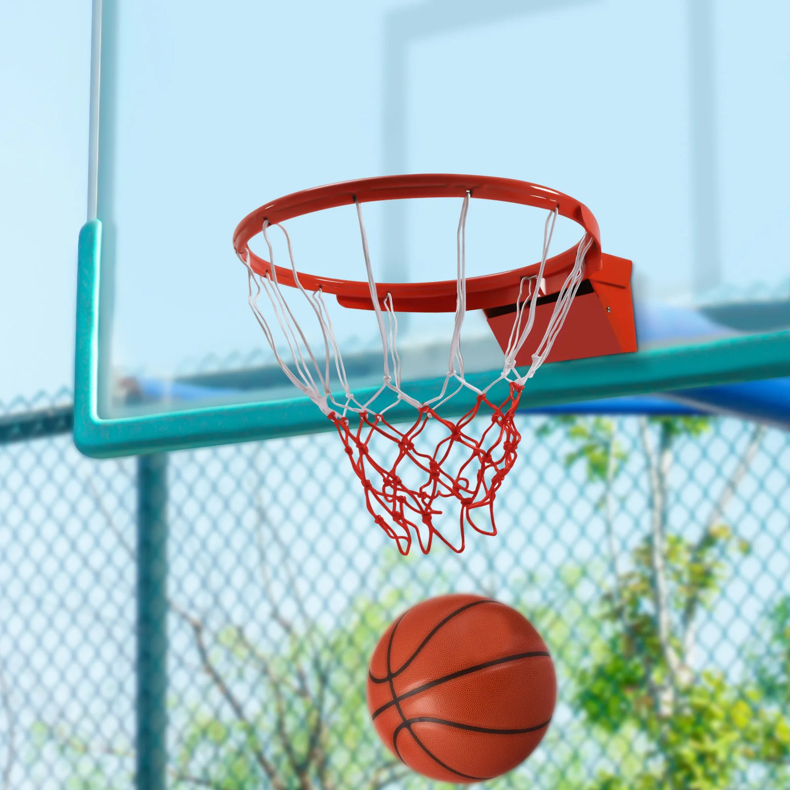 Basketball Rim, Heavy Duty Breakaway Wall Mounted Basketball Rim, 18 inch Three-Spring Flex Standard Rim with Nylon Net