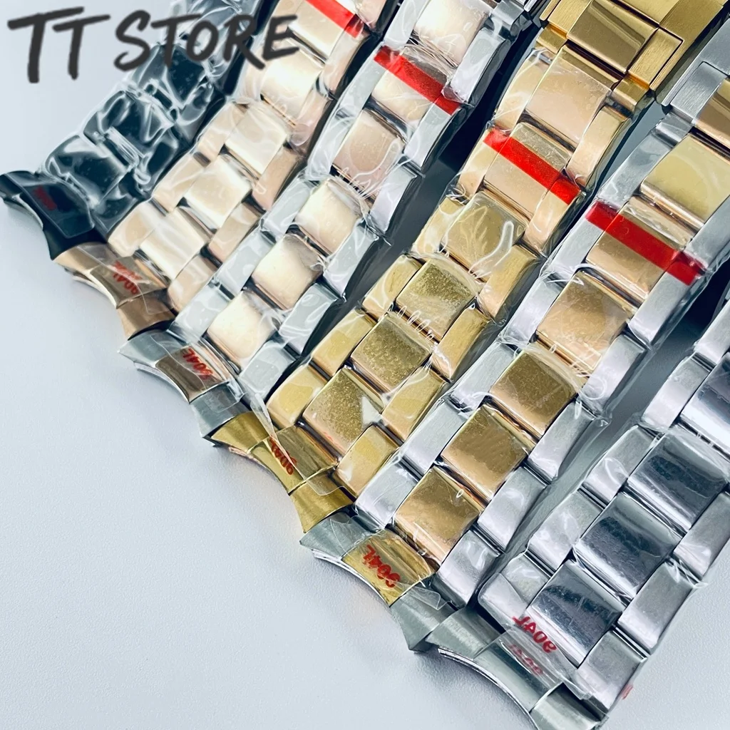 Solid 904L Stainless Steel Watch Strap 20mm Wide Brushed And Polished Oyster Bracelet Foldable Buckle Closure