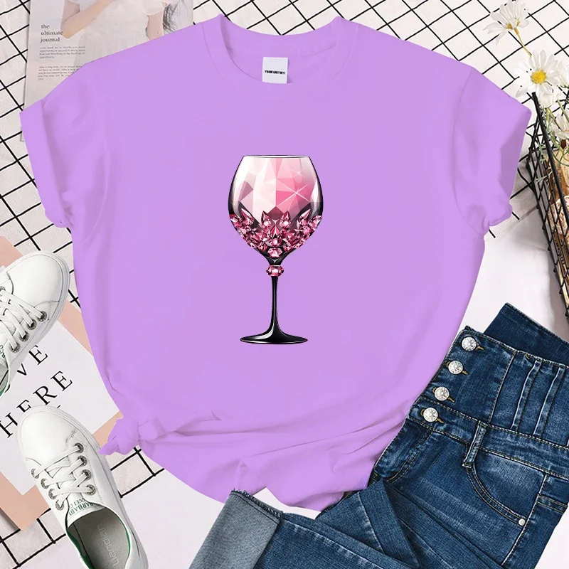 Women T Shirt Pink Wine Glass T-Shirt Cosplay Clothes Streetwear Tee Casual Shirt Fashion Cotton Top Street Soft Womens Clothing