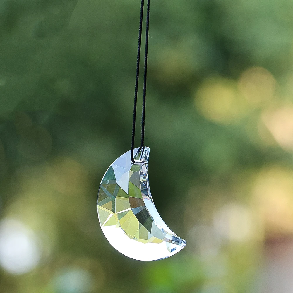 Moon Cut Crystal Glass Hanging Prism Sun Catcher with Clear/AB Color for Home Window Car Mirror Chandelier Decor