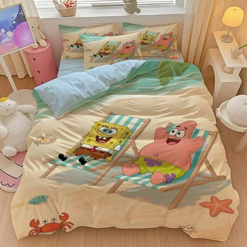 New Anime SpongeBobs Bedding Set Duvet Cover Bed Set Quilt Cover Pillowcase Comforter king Queen Size Boys Adult Bedding Set view 5